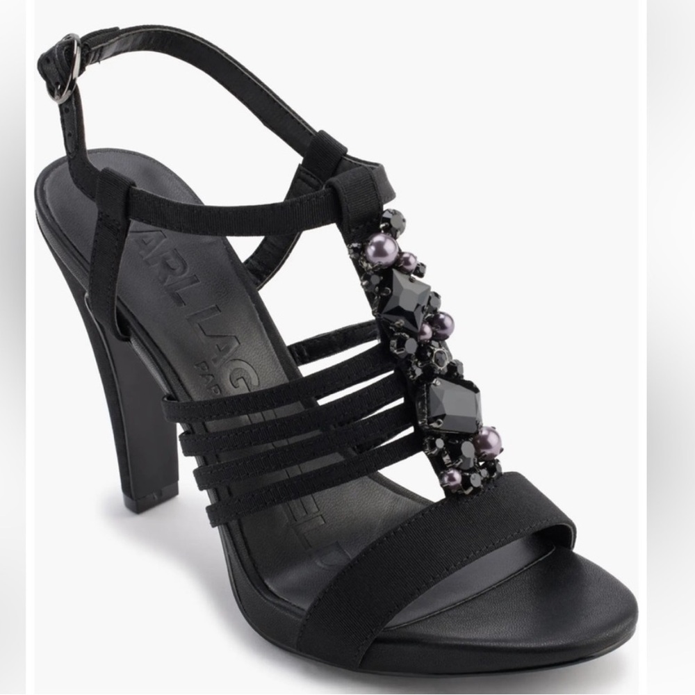 NEW Karl Lagerfeld Black Cicely Embellished 4” Heels size  9 1/2  NWT